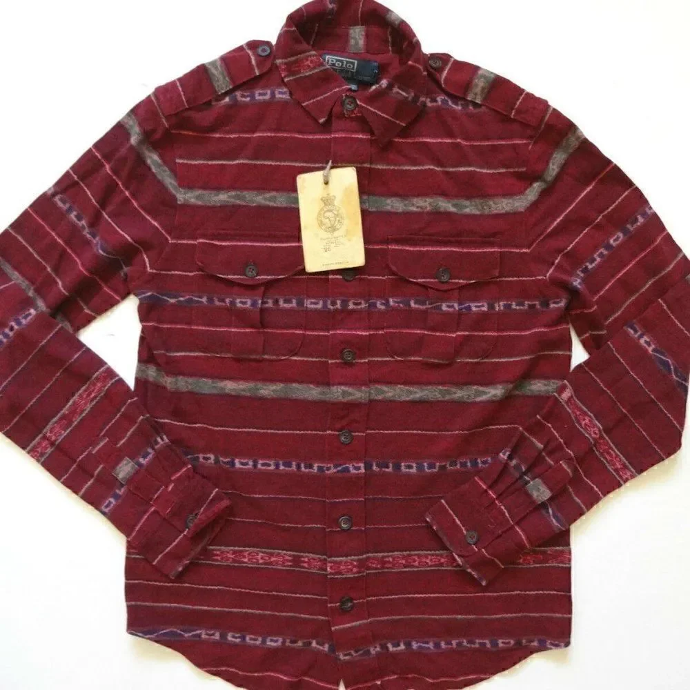 Polo Ralph Lauren Southwest Red Desert Print Cotton Mesh Knit Button Up Shirt
